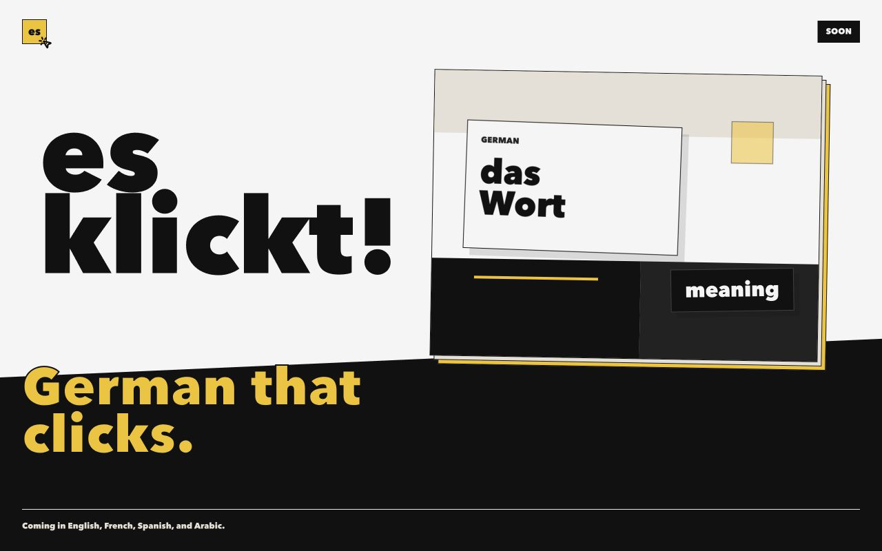 The es klickt! coming-soon landing page